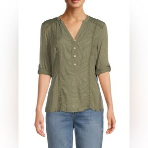 Democracy Ash Green Tab Cuff Elbow Sleeve Shirt- Size L